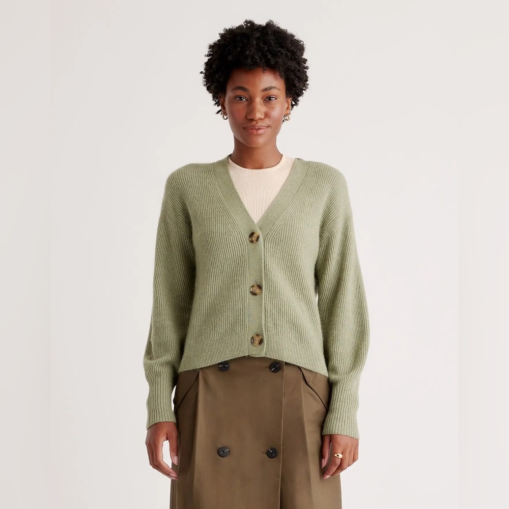 Quince Baby Alpaca-Wool Cropped Cardigan sage green